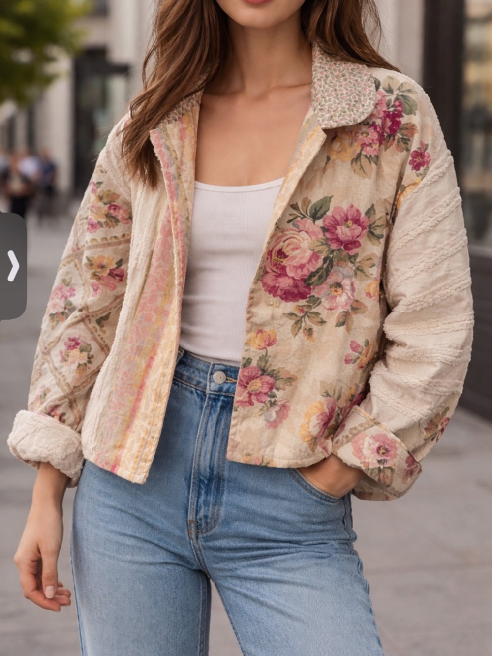 Vintage floral open jacket looks like Mongolia pearl cottage core fairy